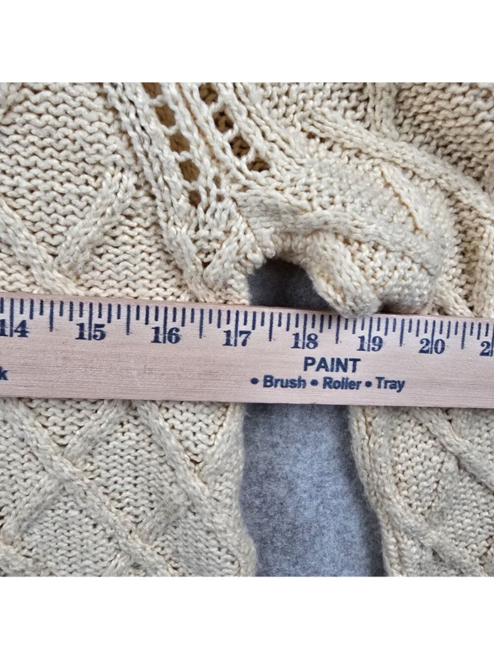 American Eagle Womens Cable Knit Cream Sweater M Cotton Blend Diamond Pattern - Picture 5 of 6